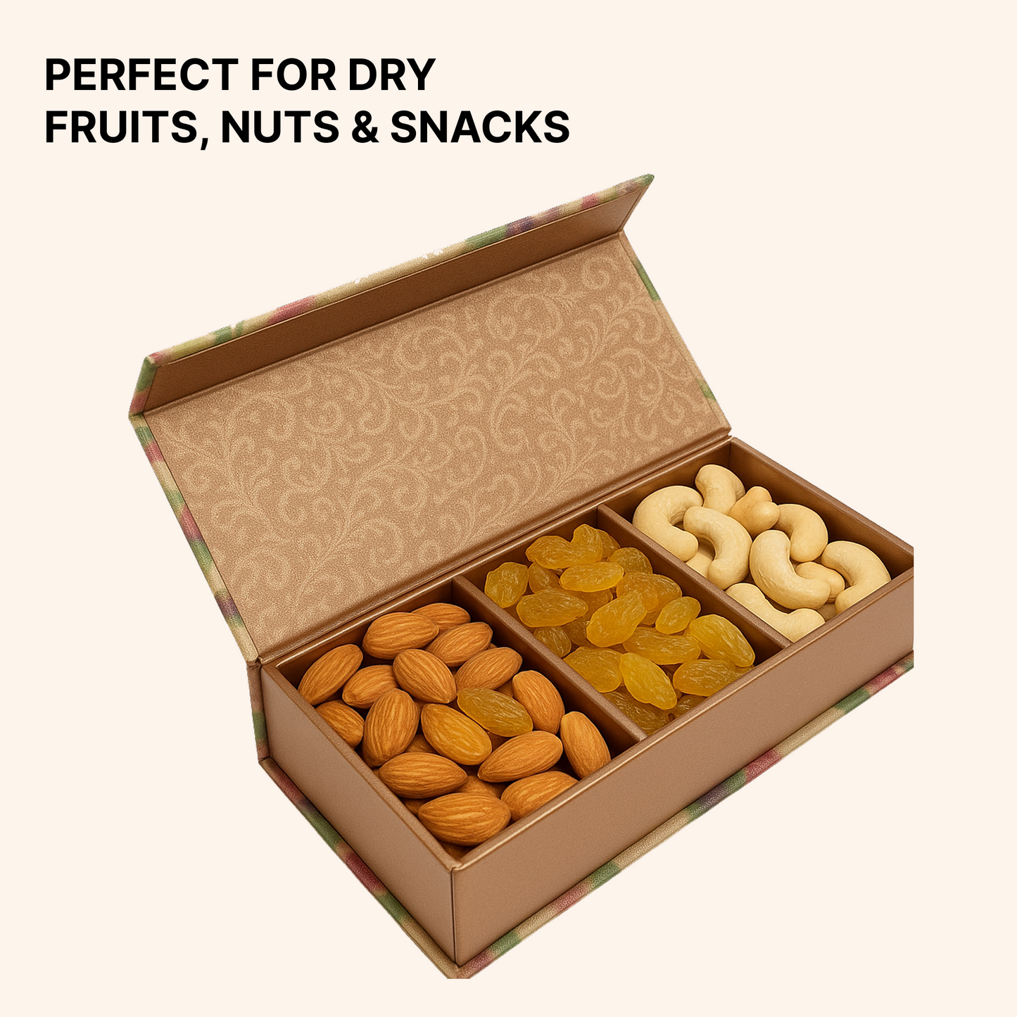 3 Cavity Magnetic Dry Fruit Rigid Box 260x125x43 mm