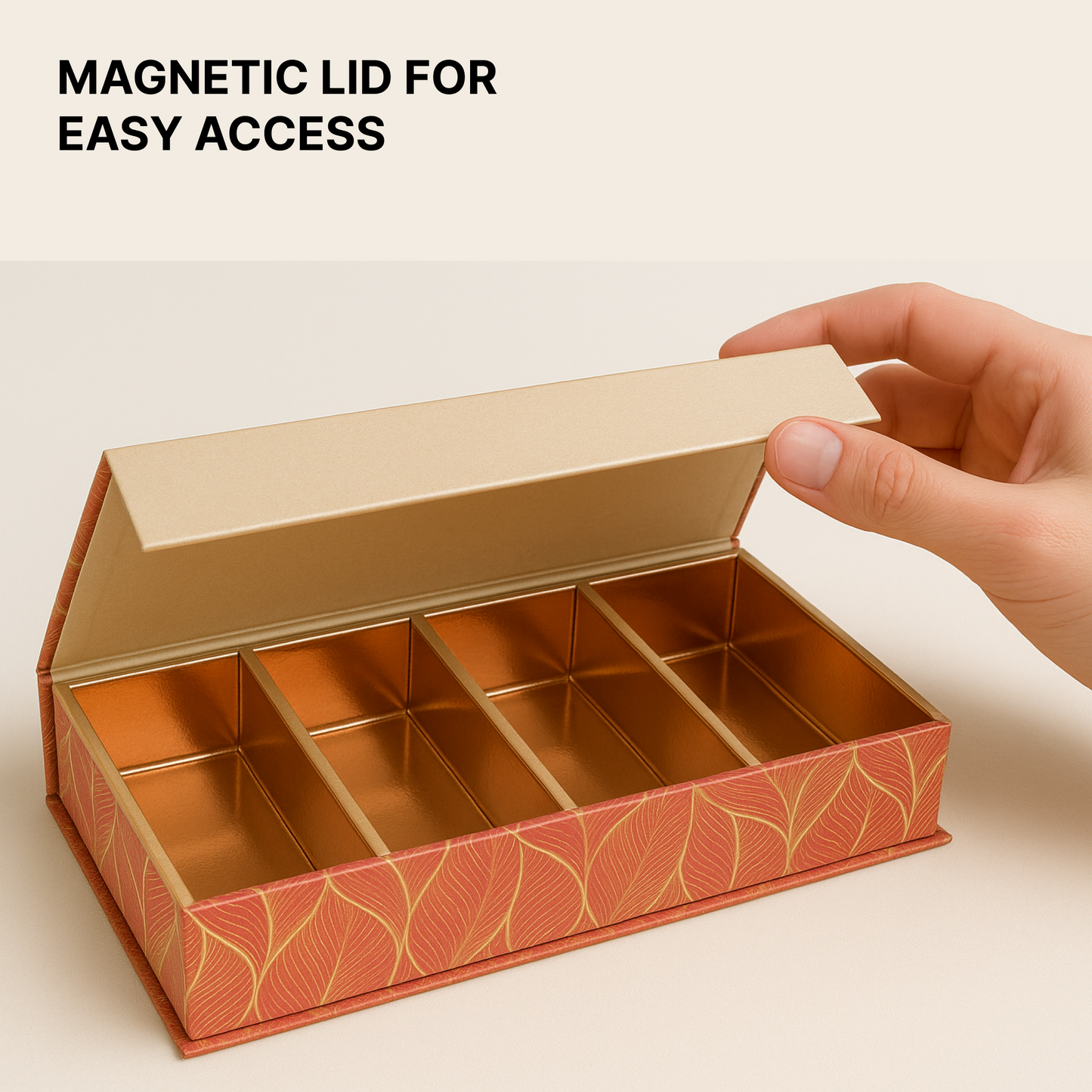 4 Cavity Magnetic Dry Fruit Rigid Box 335x125x45 mm