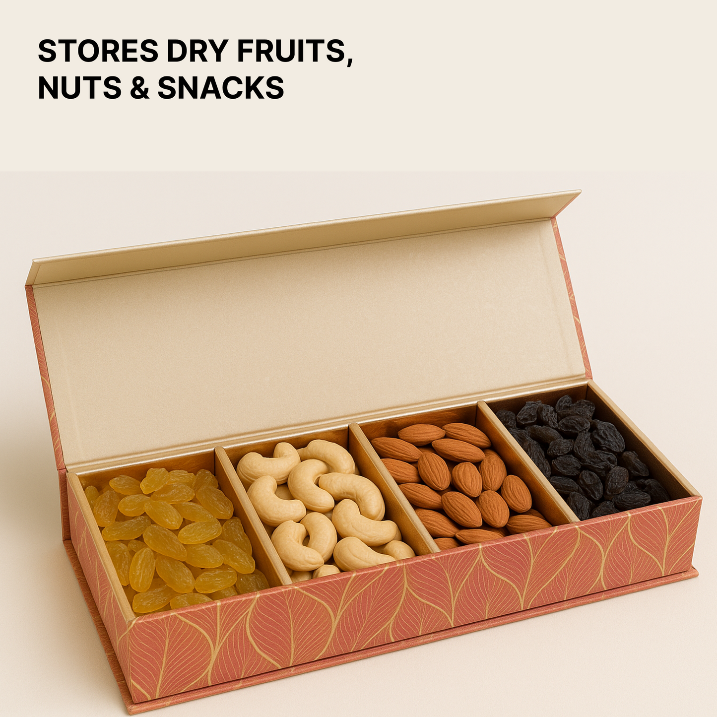 4 Cavity Magnetic Dry Fruit Rigid Box 335x125x45 mm