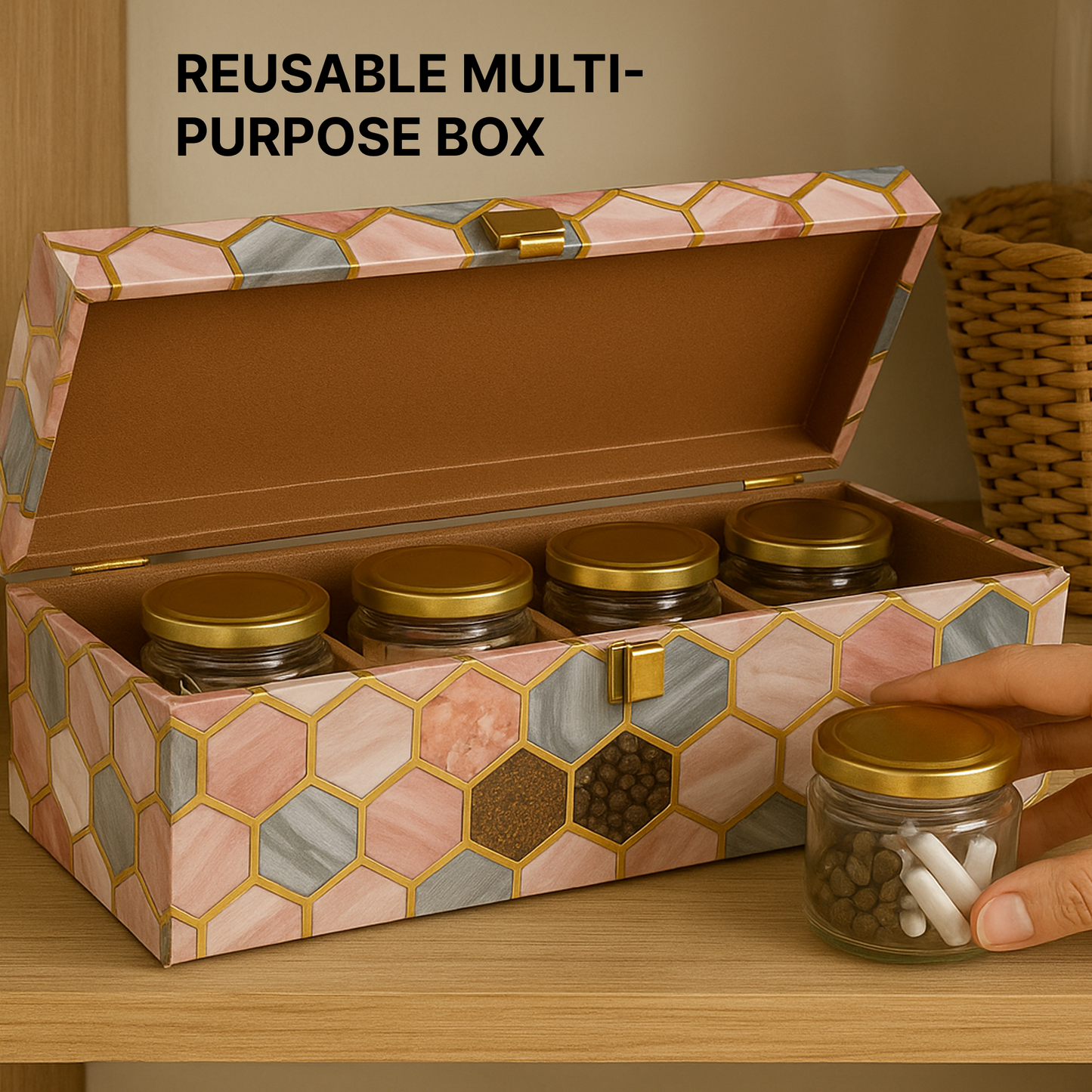 4 Jars MDF Dryfruit Boxes (Mini) 385x135x75 mm