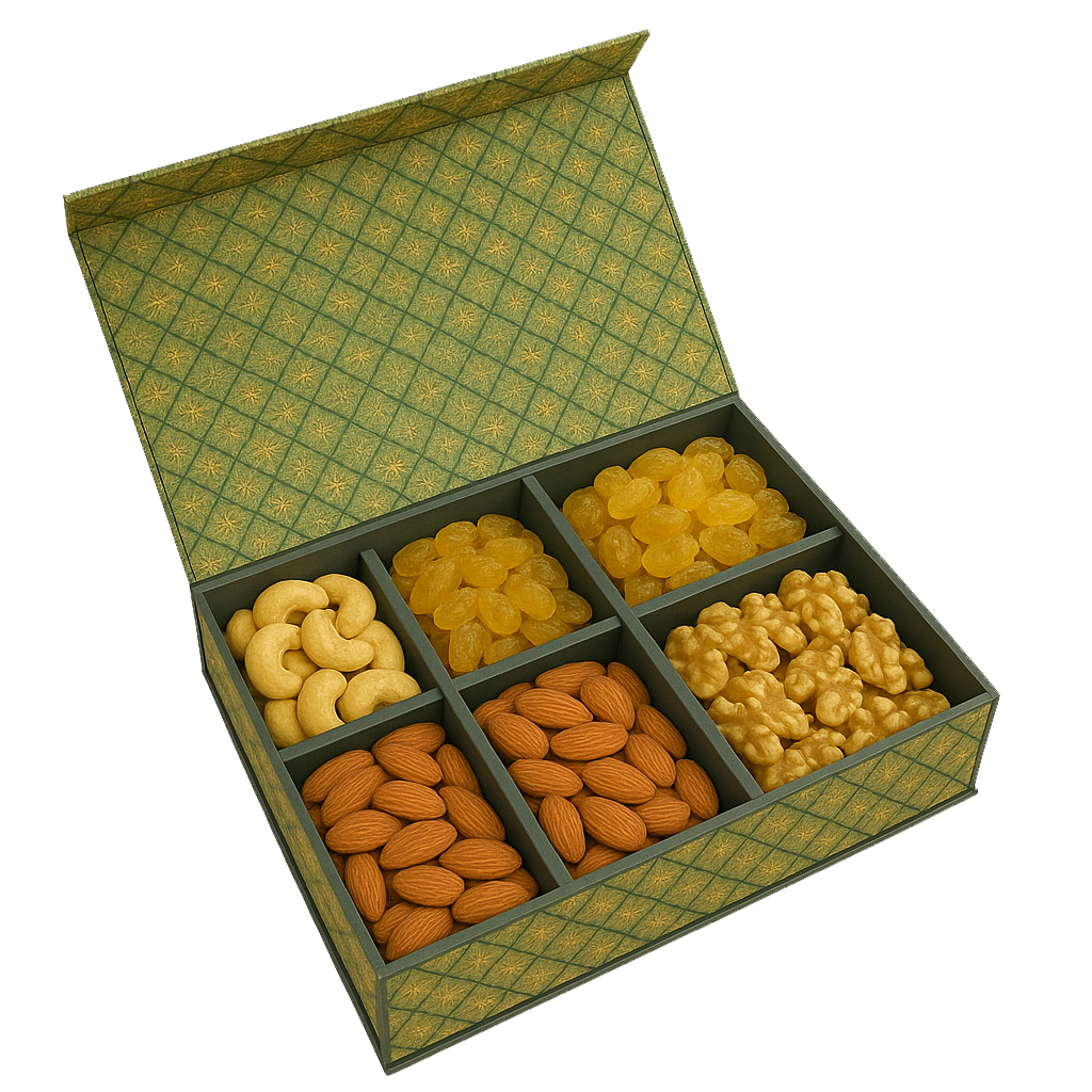 Green Classic MDF Dry Fruit Box 6 Cavity 265x185x55 mm