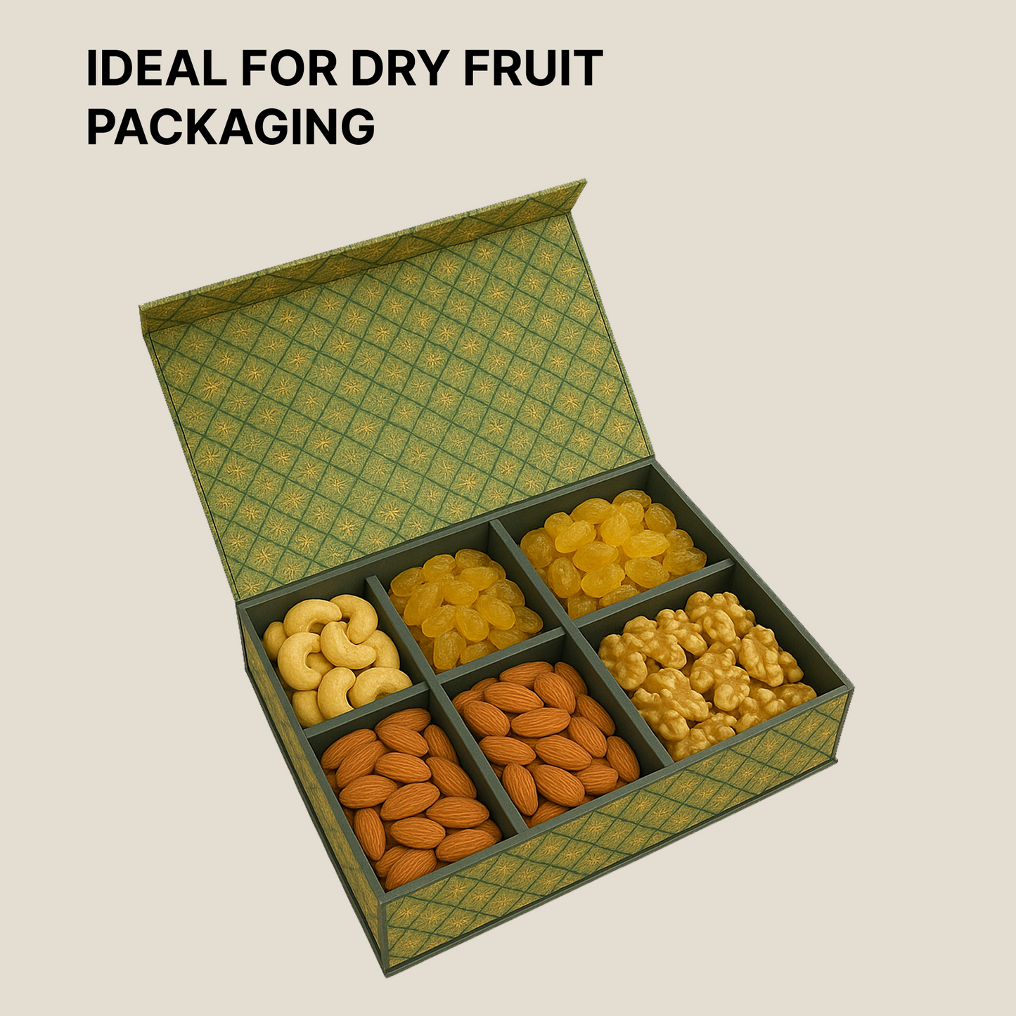 Green Classic MDF Dry Fruit Box 6 Cavity 265x185x55 mm