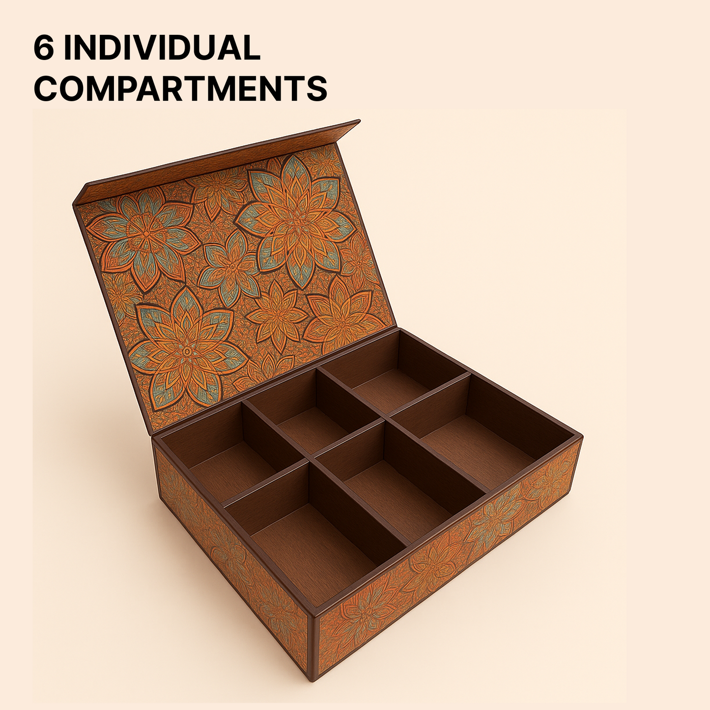 Red Classic MDF Dry Fruit Box 6 Cavity 265x185x55 mm