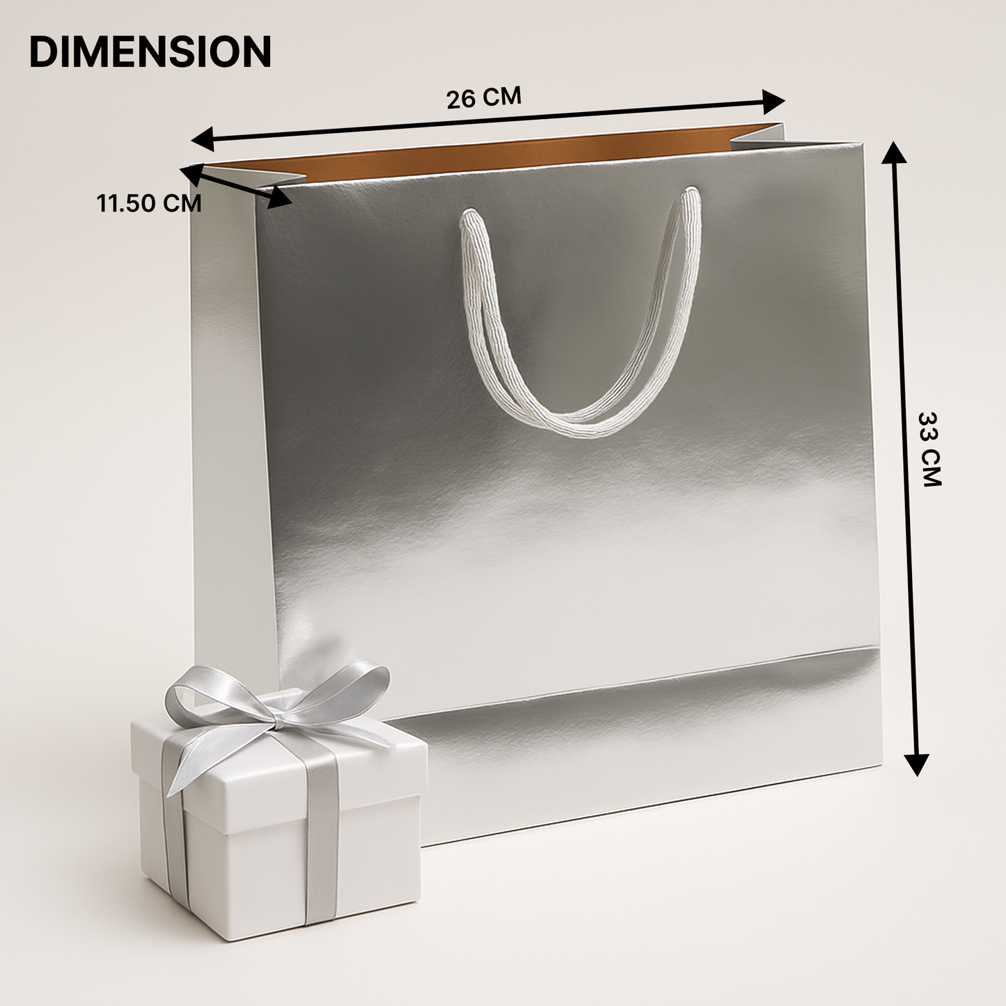 SIlver Paper Carry Bag 33cm x 26cm x 11.50cm