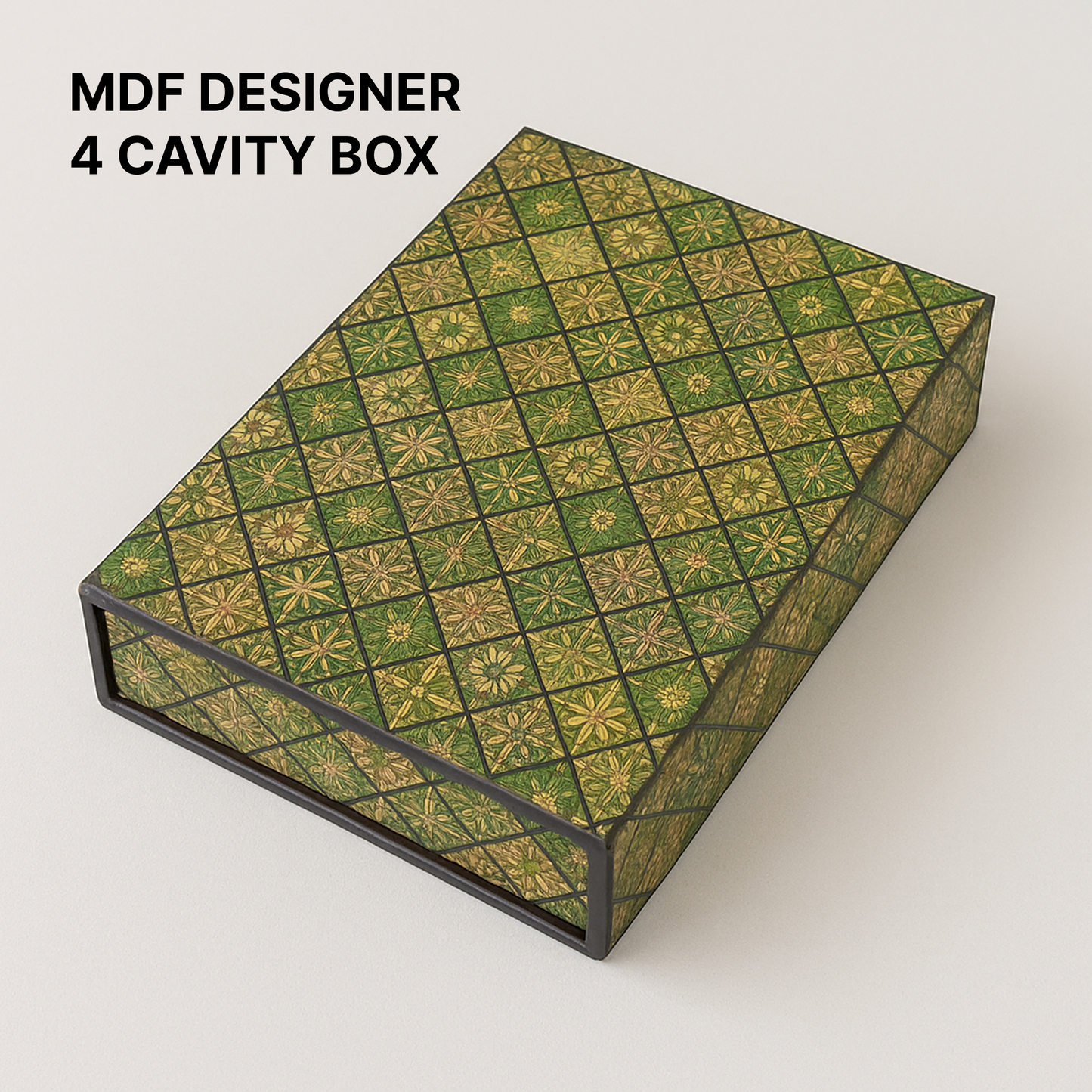 Green Classic MDF Dry Fruit Box 4 Cavity 265x185x55 mm