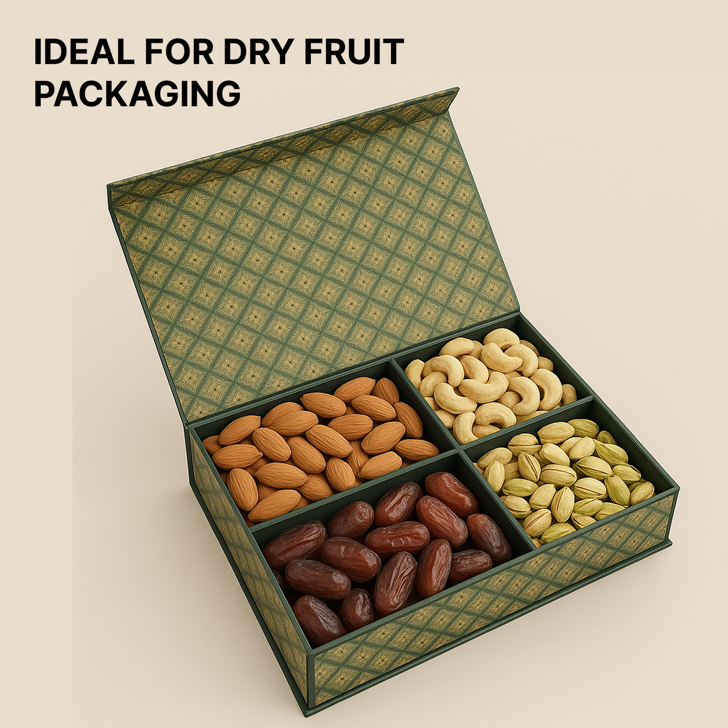 Green Classic MDF Dry Fruit Box 4 Cavity 265x185x55 mm