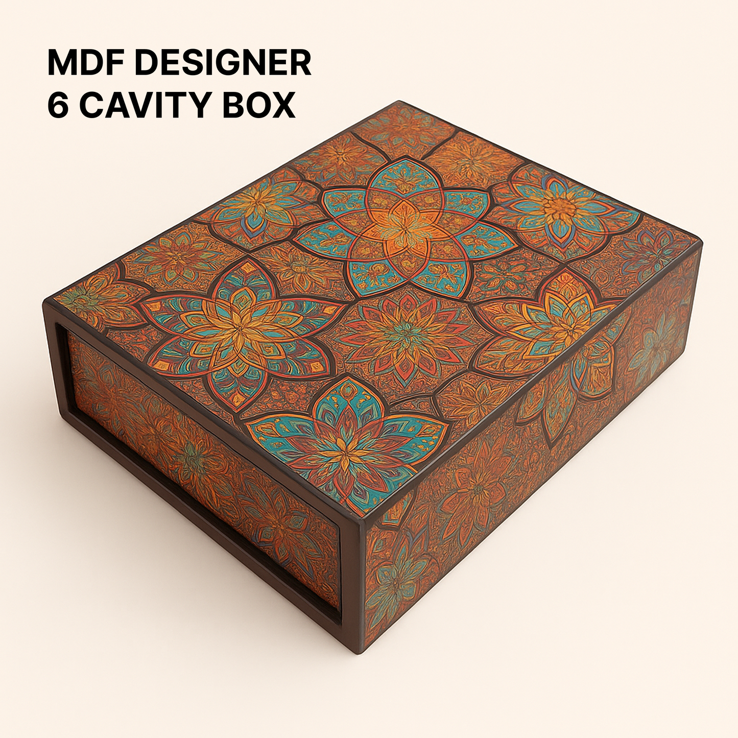 Red Classic MDF Dry Fruit Box 6 Cavity 265x185x55 mm