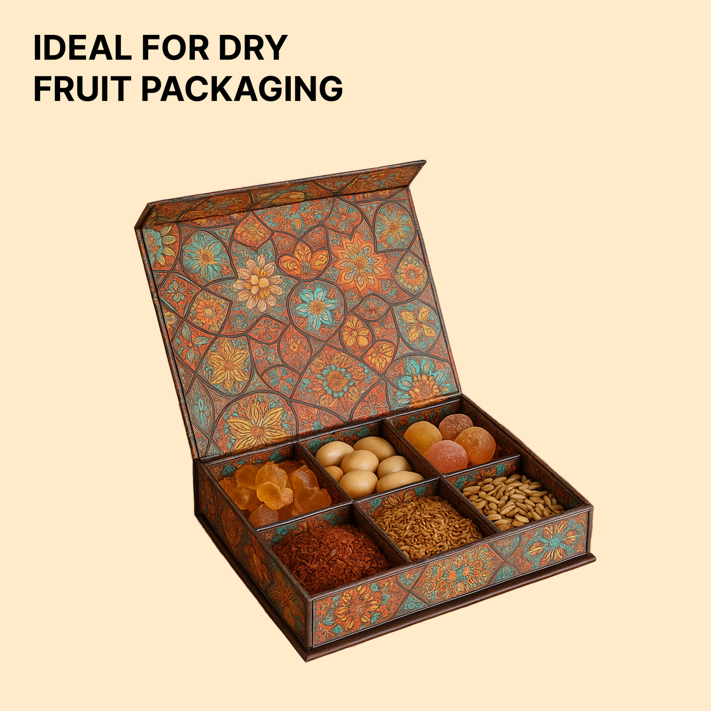 Red Classic MDF Dry Fruit Box 6 Cavity 265x185x55 mm