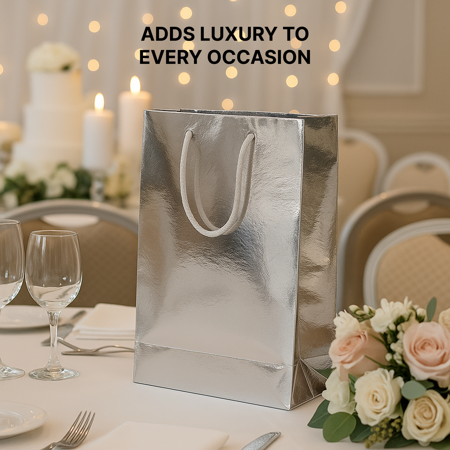 SIlver Paper Carry Bag 20.50cm x 29.50cm x 8.5cm