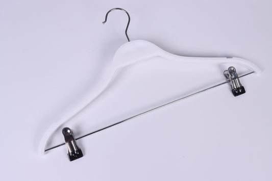 Top Plastic White Hanger 17" with bottom clips pack of 10pcs